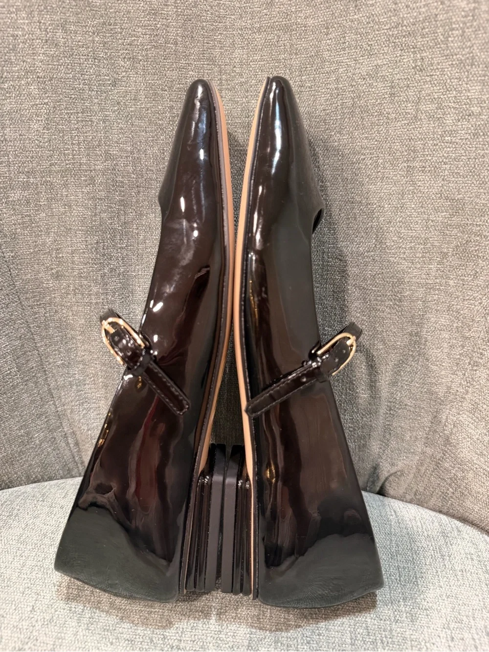 Women's Franco Sarto Tinsley Square Toe Mary Jane Flats Black Faux Patent 7W